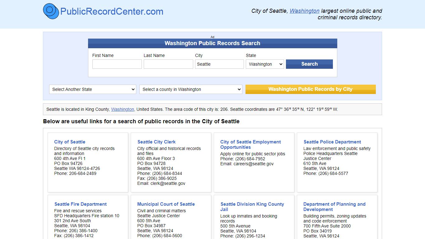 Seattle, Washington Public Records and Criminal Background Check