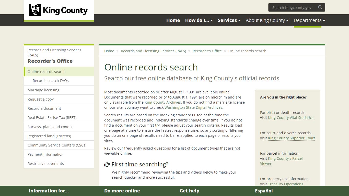 Online records search - King County - King County, Washington